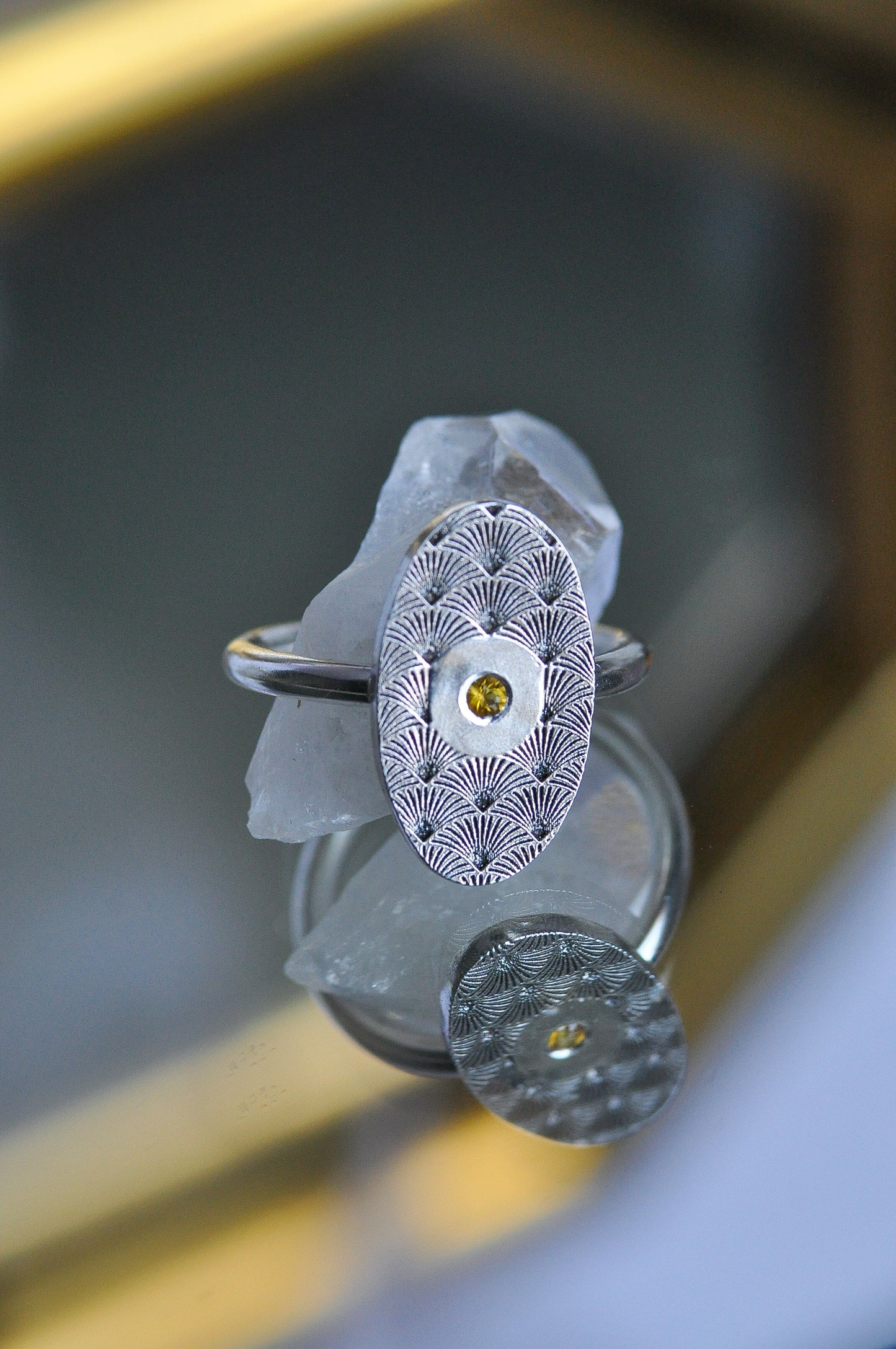 Flush Set Sapphire Art Deco Ring Size 5.5