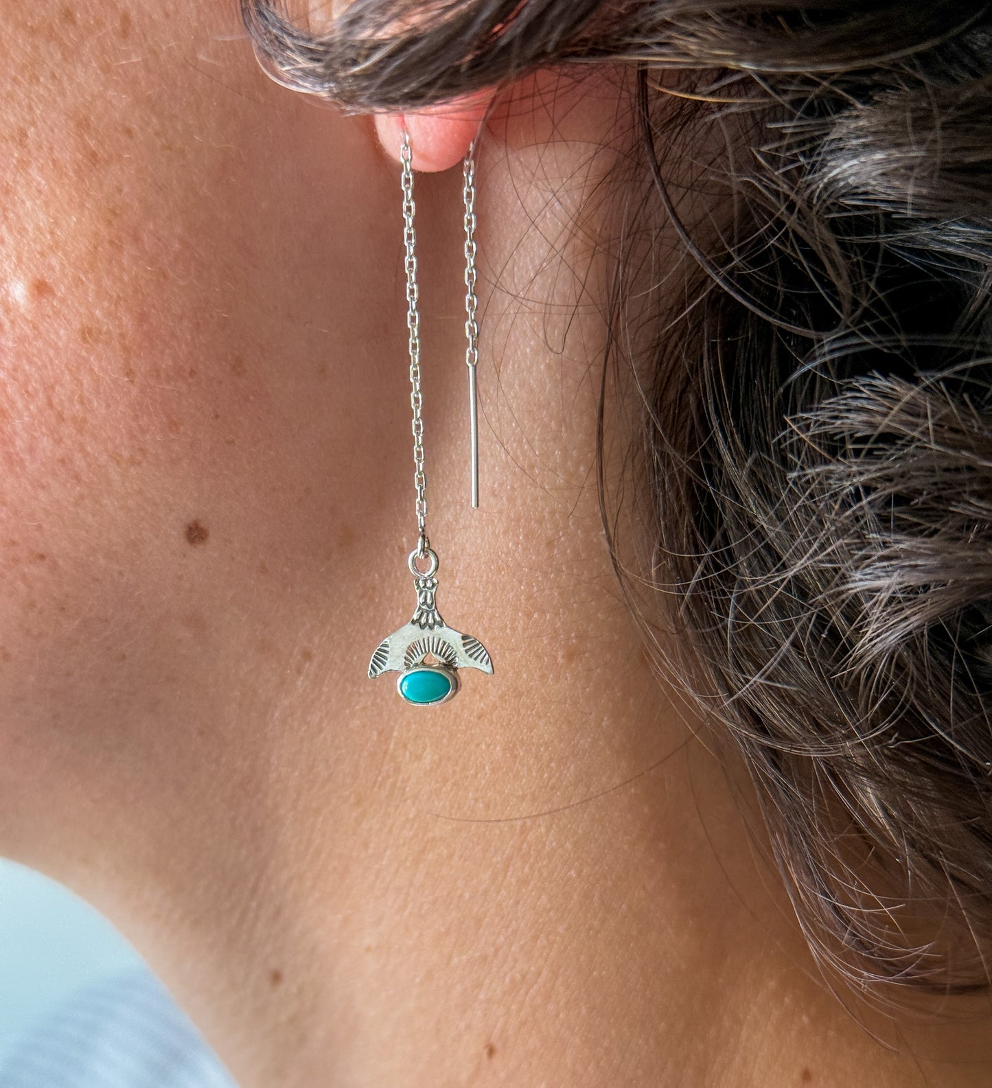 Whale Tail Turquoise Threader Earrings