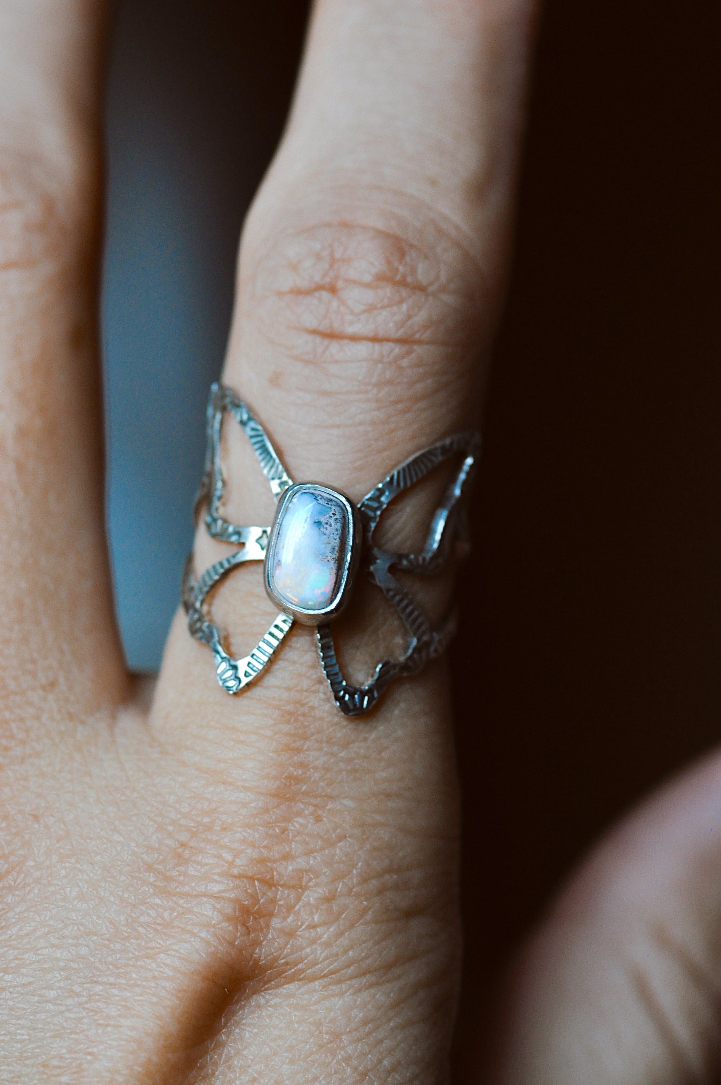Butterfly Mexican Opal Ring Size 6.5-7
