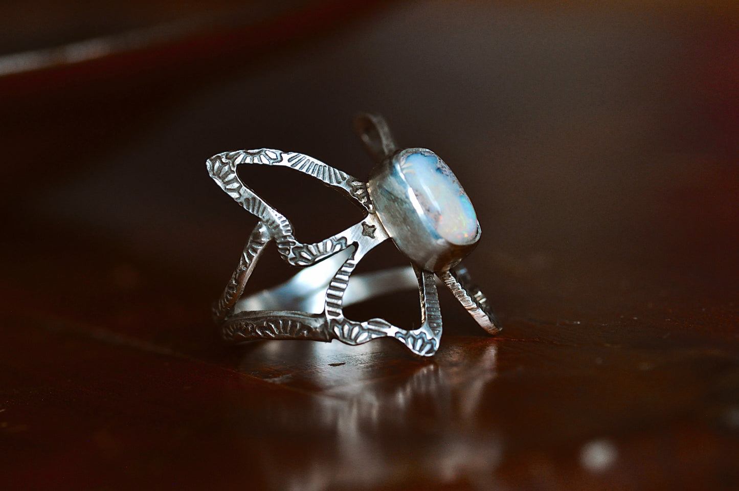 Butterfly Mexican Opal Ring Size 6.5-7