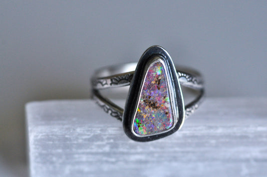 Triangle Australian Opal Ring Size 6.75-7.25