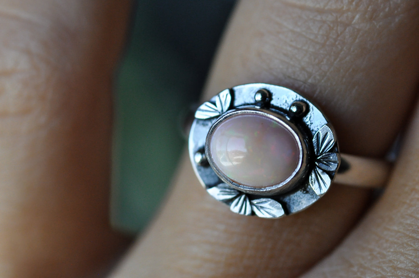 Coral Pink Mexican Opal Ring Size 6