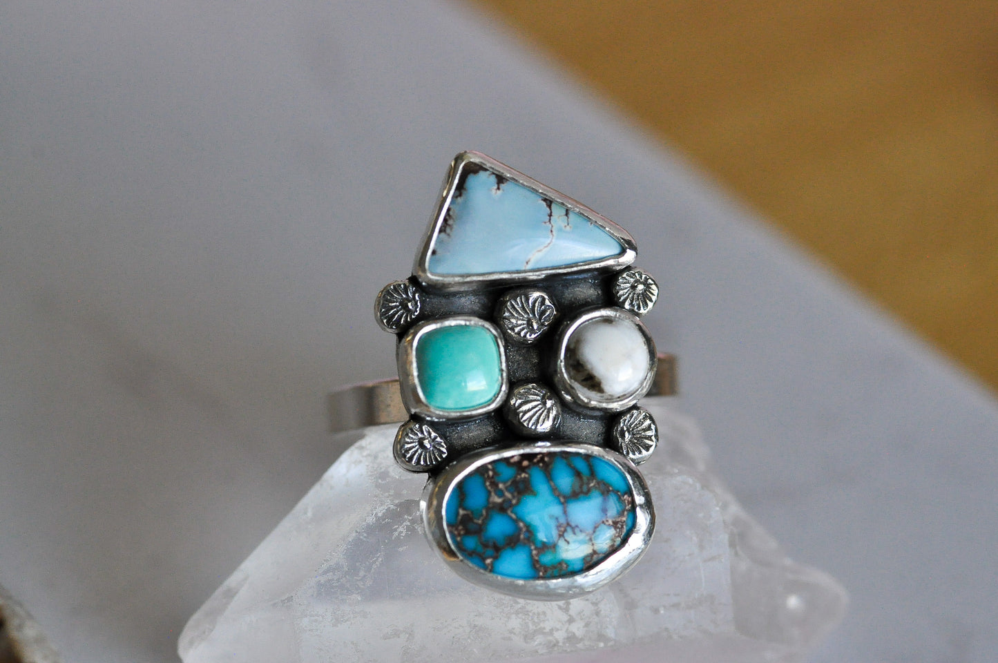 Multi Stone Floral Ring Size 7