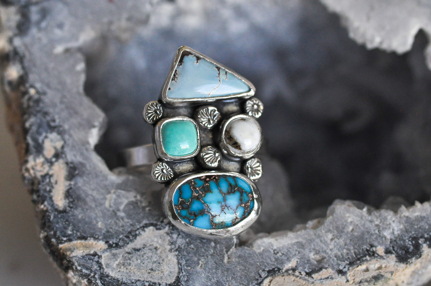 Multi Stone Floral Ring Size 7