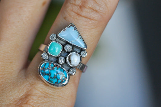 Multi Stone Floral Ring Size 7