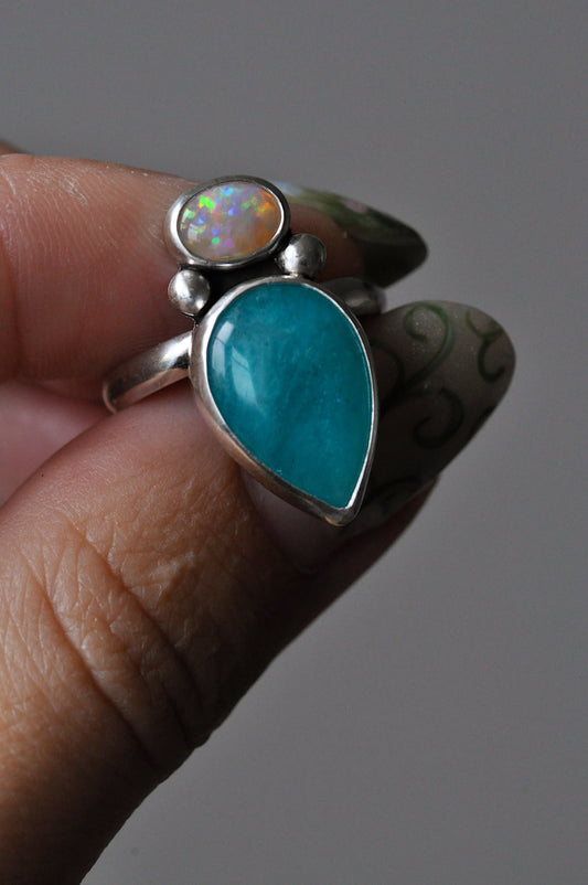 Amazonite & Australian Opal Ring Size 6