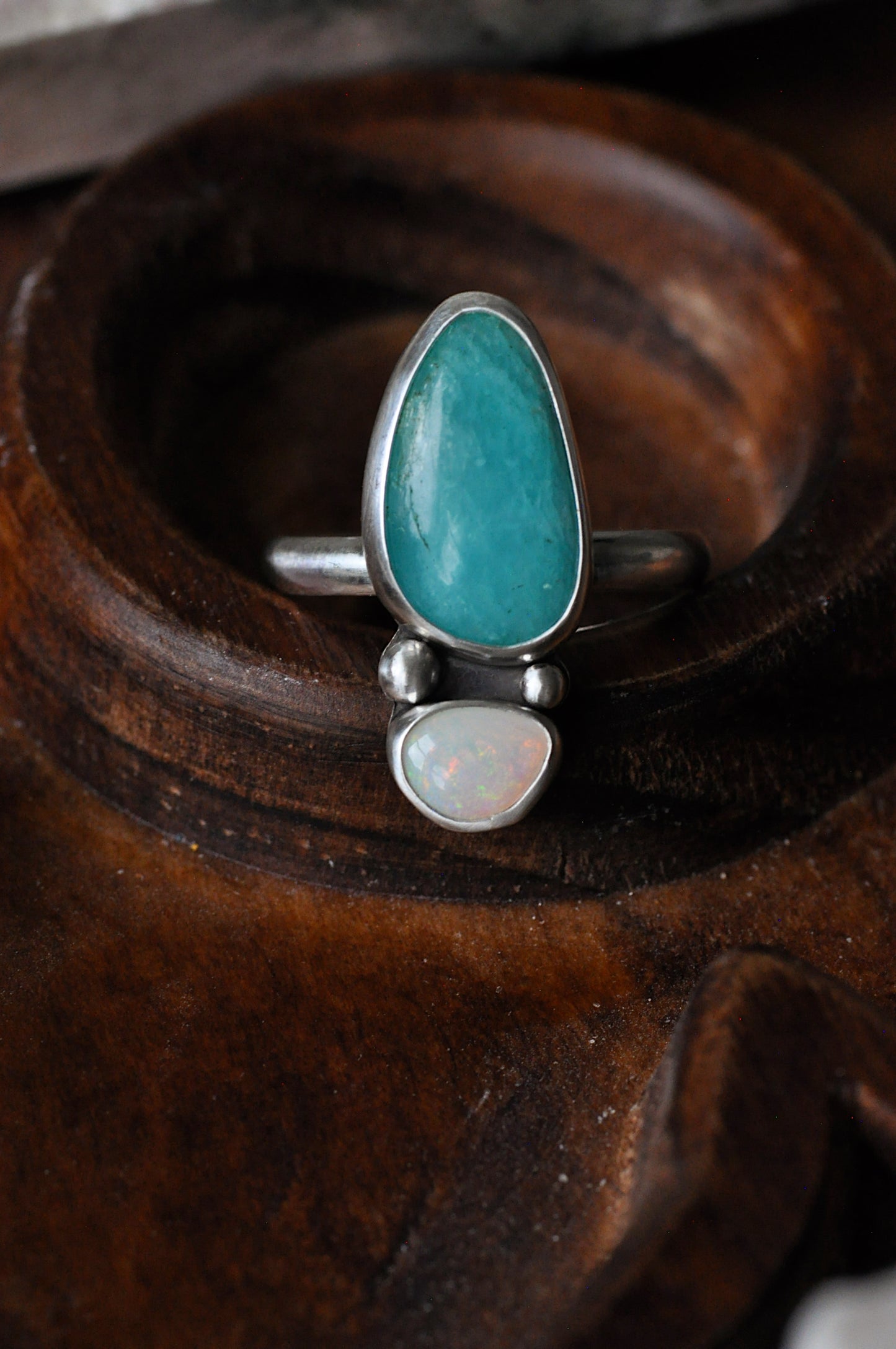 Amazonite & Australian Opal Ring Size 7