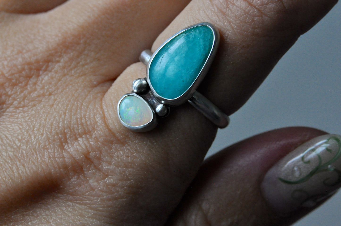 Amazonite & Australian Opal Ring Size 7