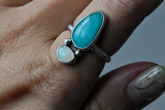 Amazonite & Australian Opal Ring Size 7