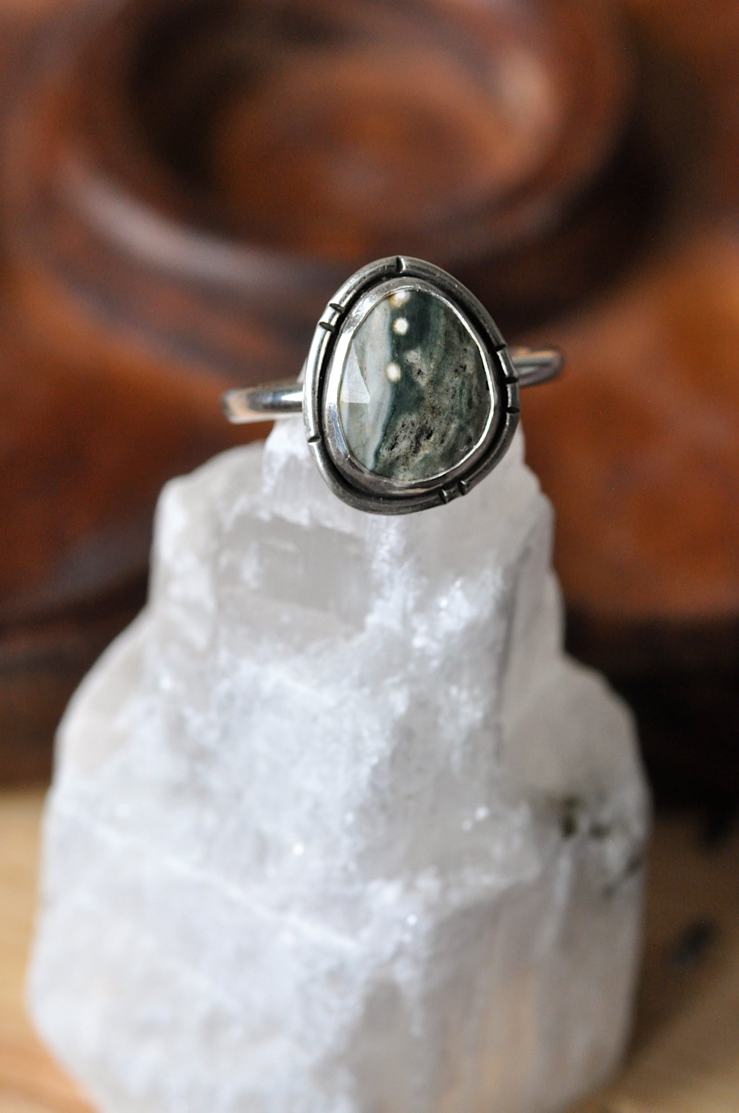 Green Ocean Jasper Ring Size 7.25