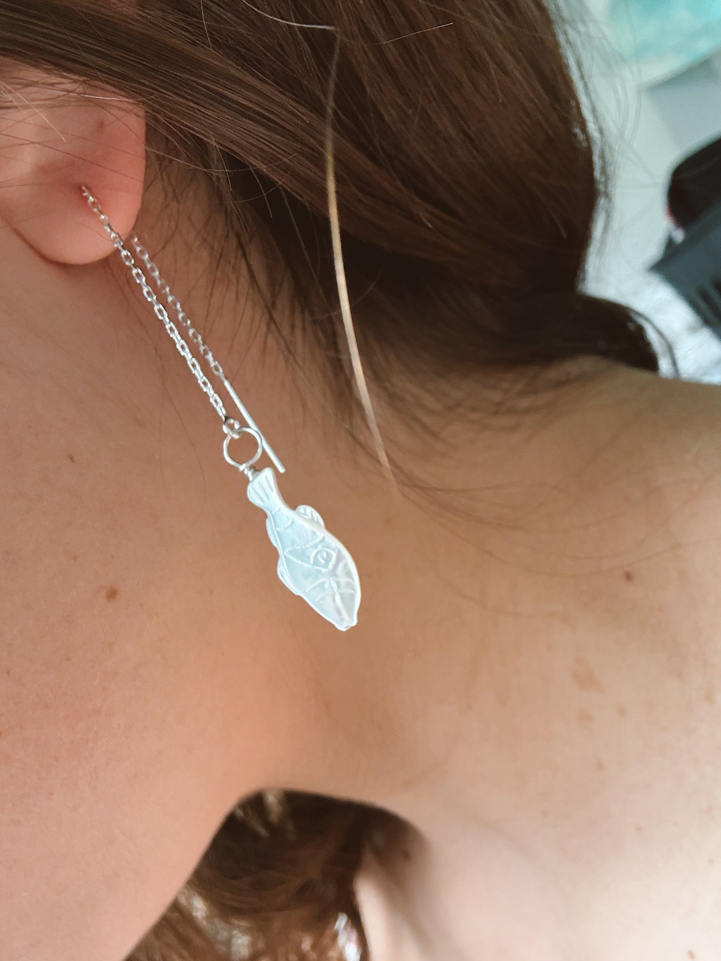 Pearl Fish Threader Earrings