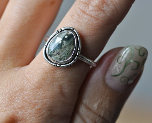 Green Ocean Jasper Ring Size 7.25