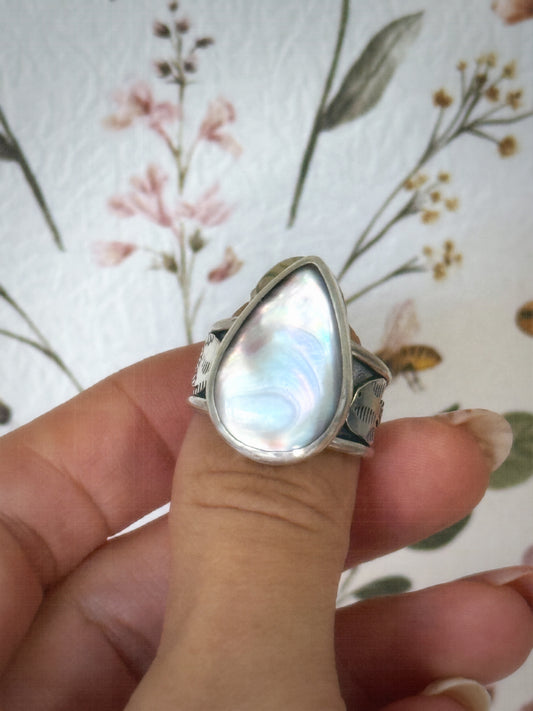 Milky Pearl Fish Ring Size 8.75
